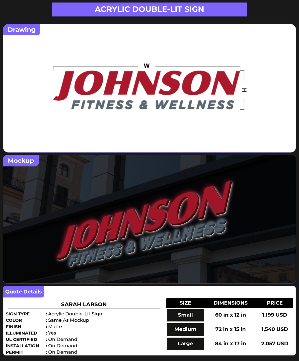 CUSTOM MOCKUP SIGN FOR Sarah Larson