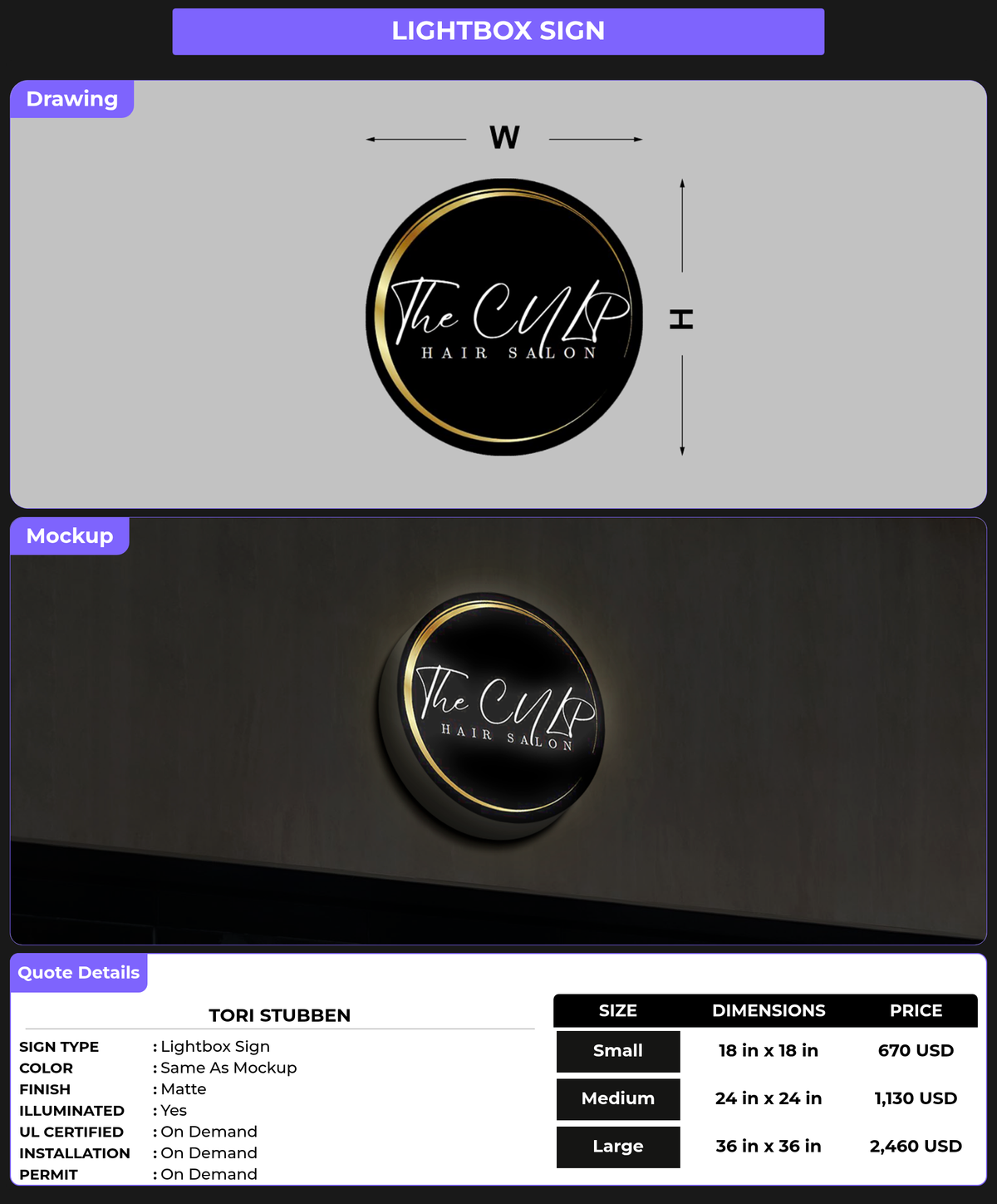 CUSTOM MOCKUP SIGN FOR Tori Stubben