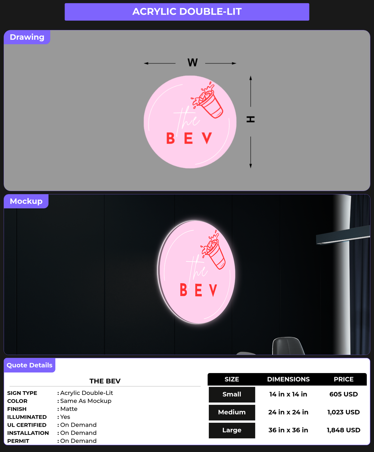 CUSTOM MOCKUP SIGN FOR The Bev