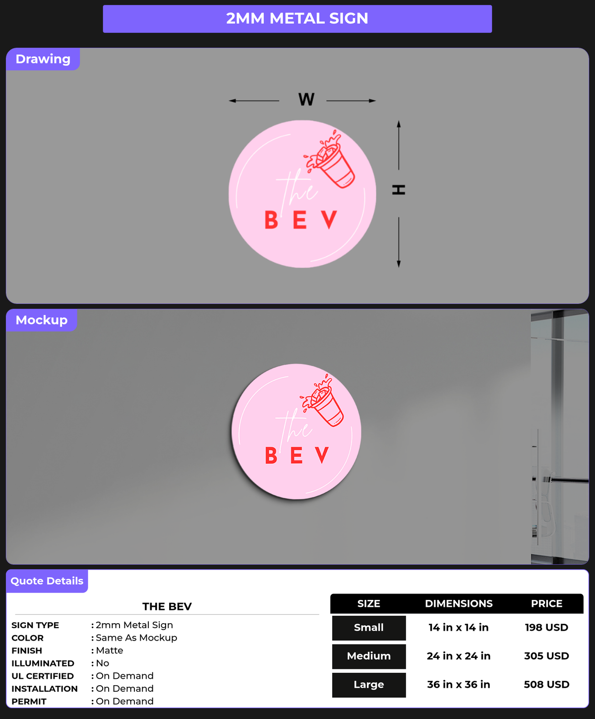 CUSTOM MOCKUP SIGN FOR The Bev