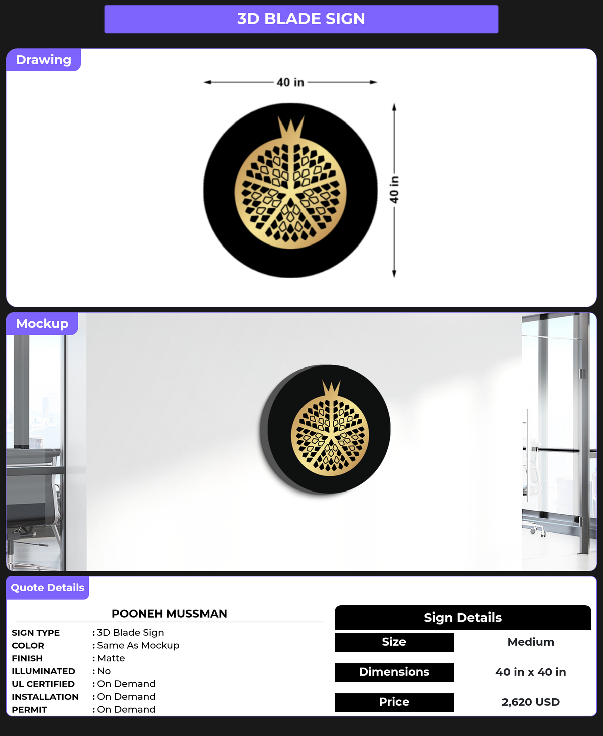 CUSTOM MOCKUP SIGN FOR Pooneh Mussman