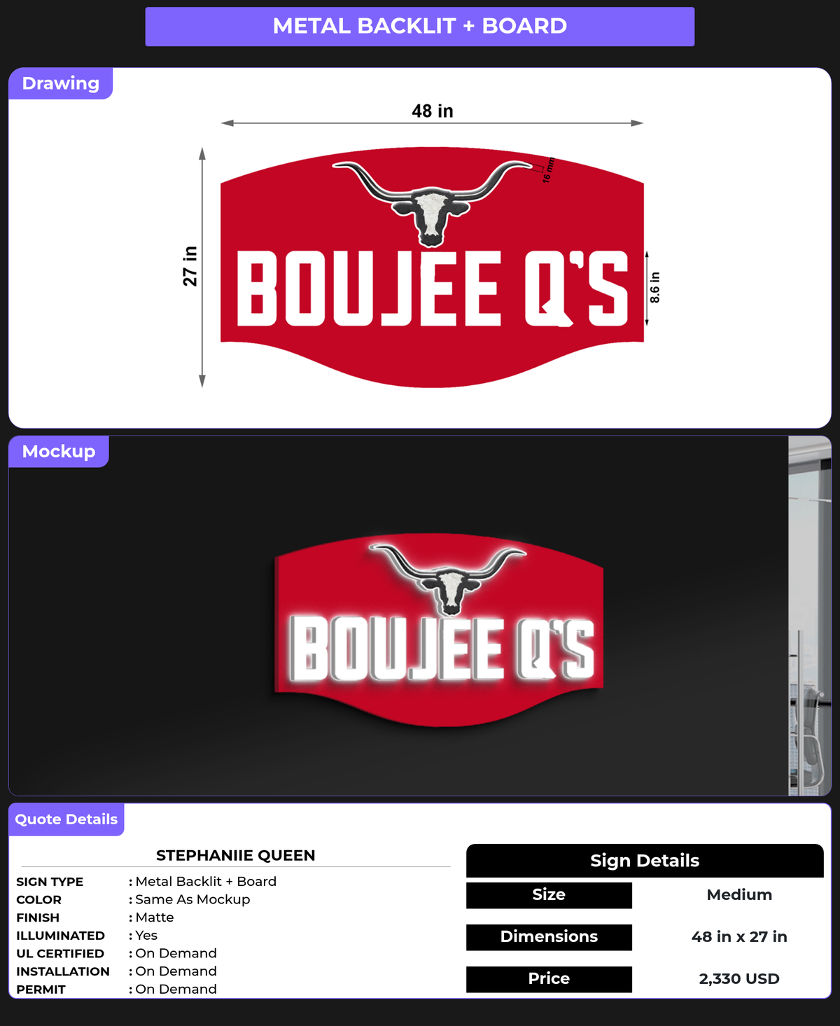CUSTOM MOCKUP SIGN FOR Stephaniie Queen