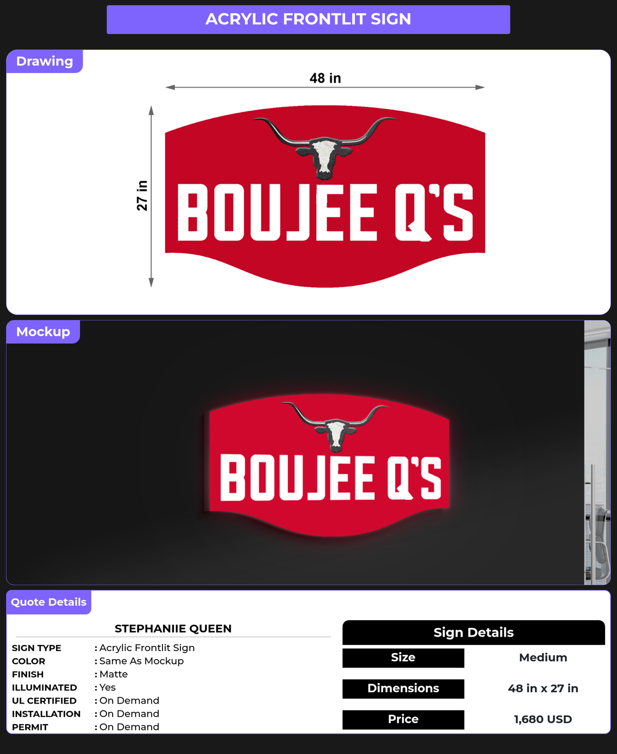 CUSTOM MOCKUP SIGN FOR Stephaniie Queen