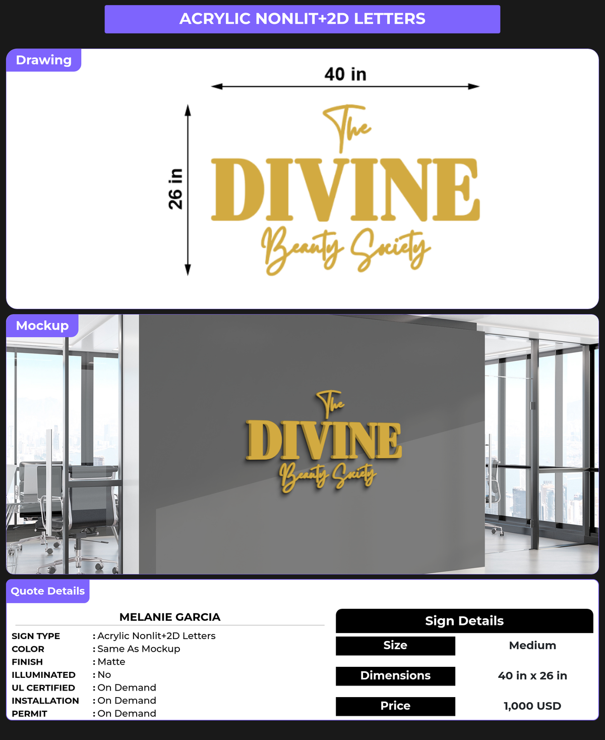 CUSTOM MOCKUP SIGN FOR Melanie Garcia
