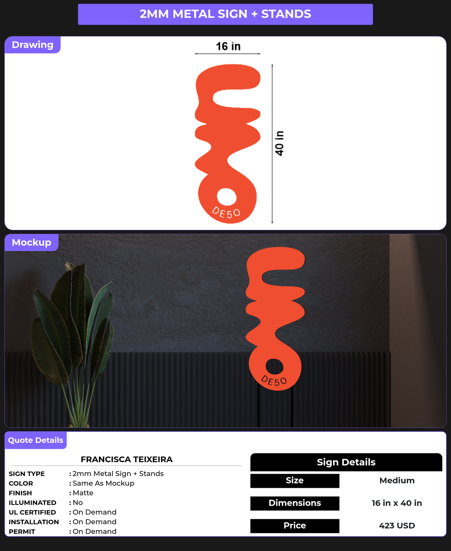 CUSTOM MOCKUP SIGN FOR Francisca Teixeira