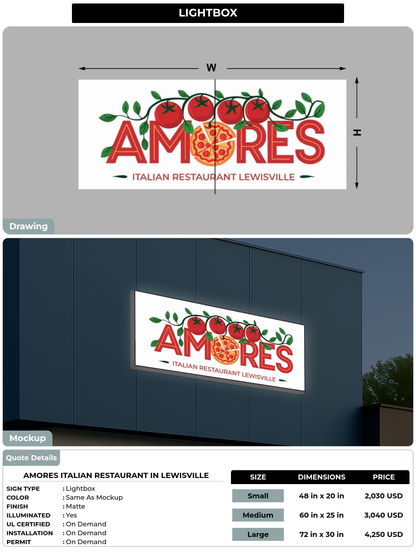 CUSTOM MOCKUP SIGN FOR Amores Italian Restaurant in Lewisville