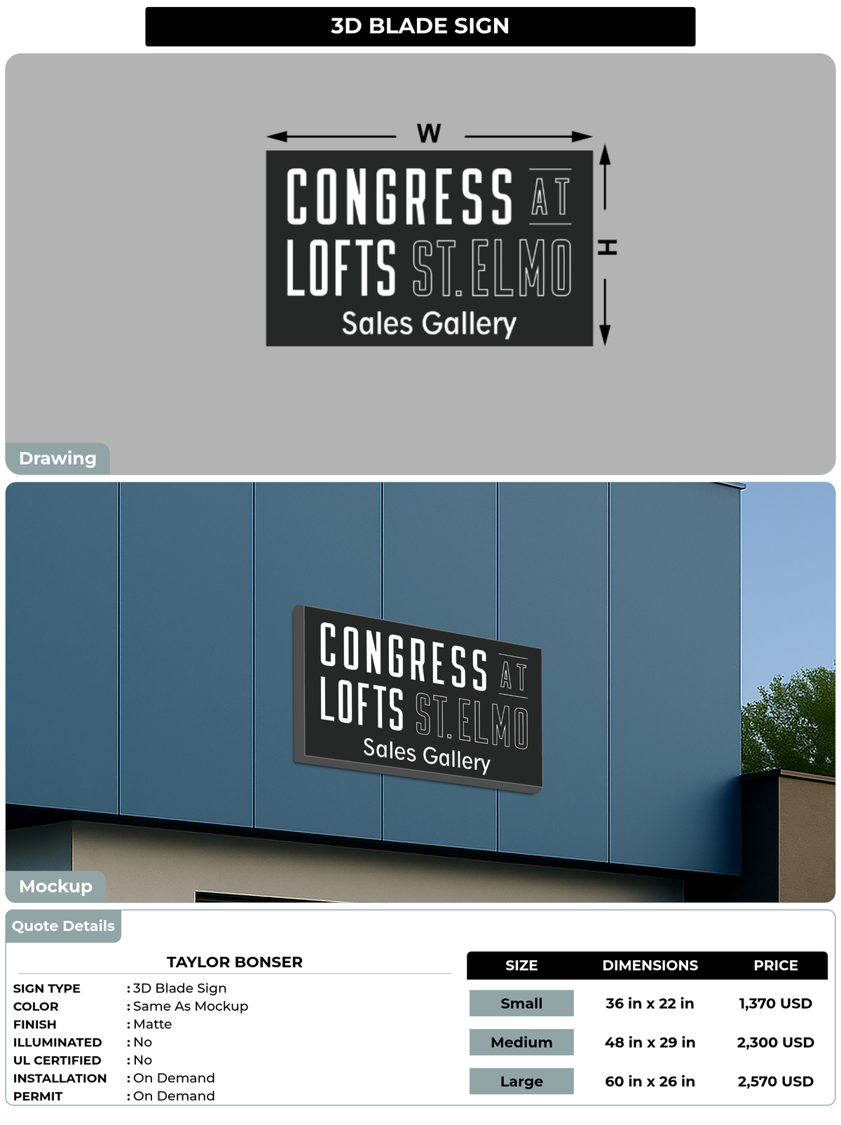 CUSTOM MOCKUP SIGN FOR Taylor Bonser