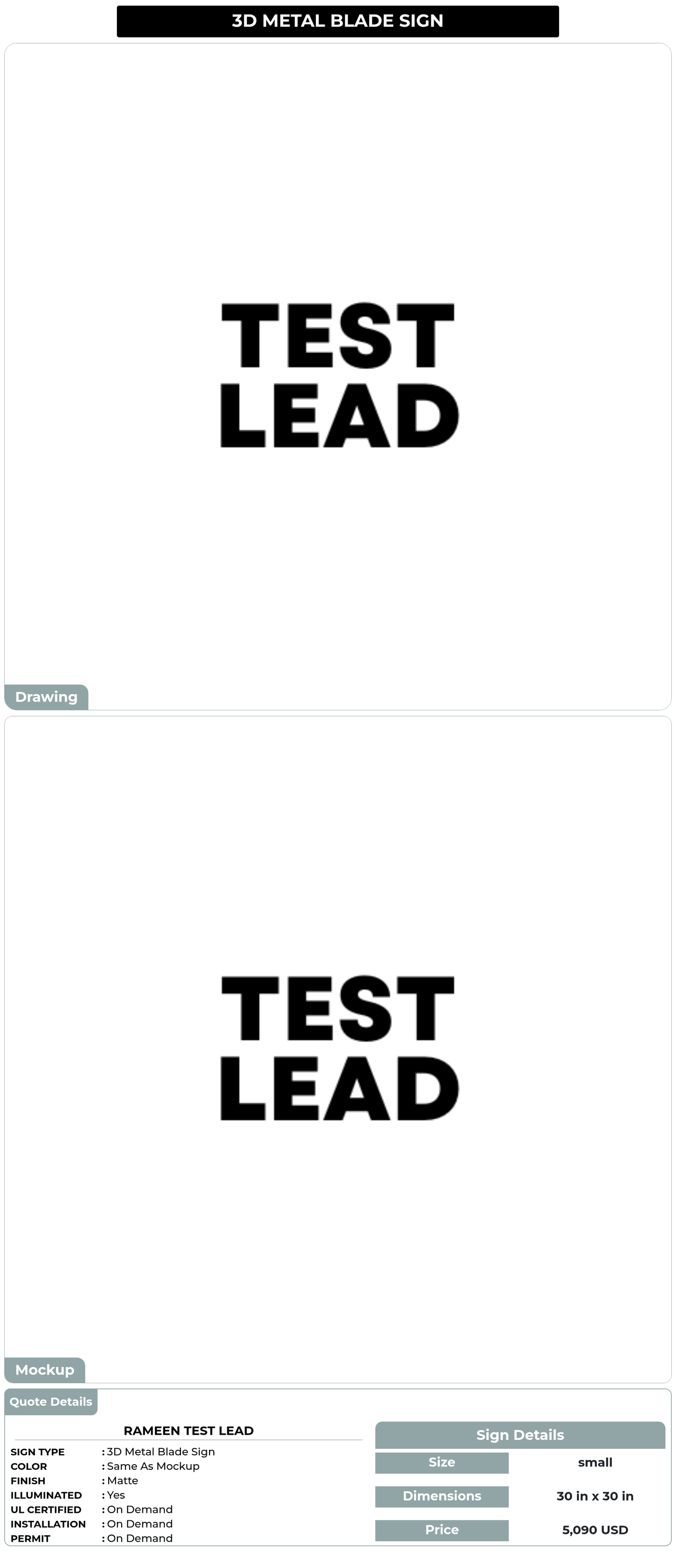 CUSTOM MOCKUP SIGN FOR Rameen Test Lead