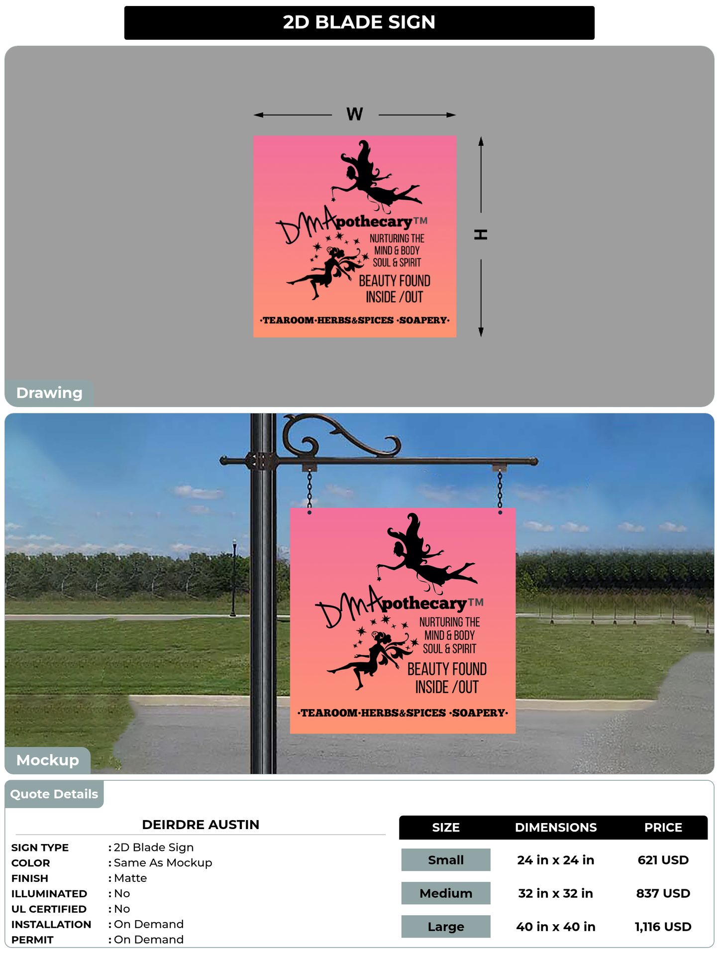 CUSTOM MOCKUP SIGN FOR Deirdre Austin