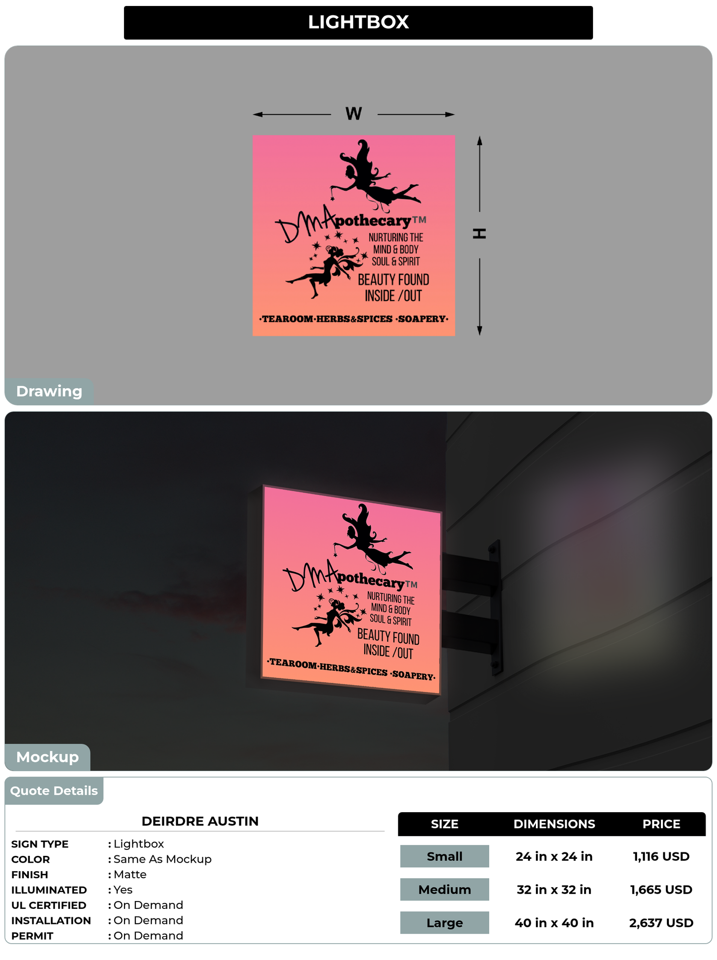 CUSTOM MOCKUP SIGN FOR Deirdre Austin