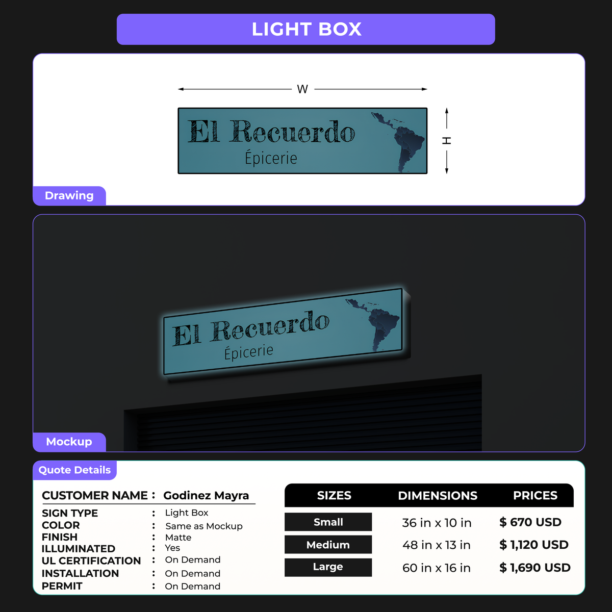 Light Box Sign For Godinez Mayra