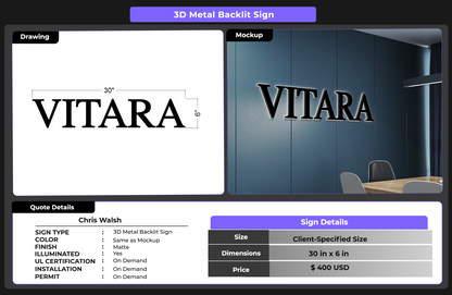 3D Metal BACKLIT sIGN for Chris Walsh