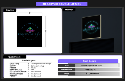3D Acrylic Double-lit Sign for Justin Rogers