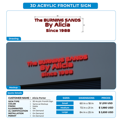 3D Acrylic Frontlit Sign for Alicia Porter