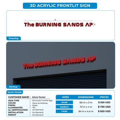 3D Acrylic Frontlit Sign for Alicia Porter