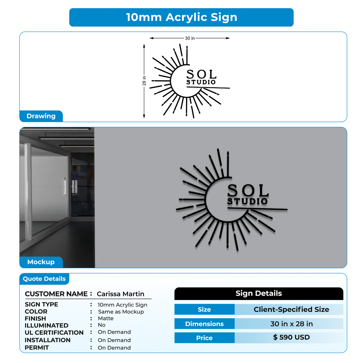10mm acrylic sign for Carissa Martin