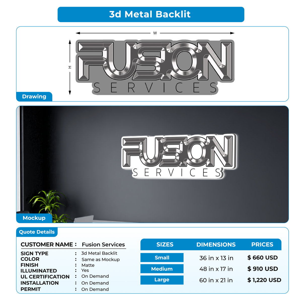 Business signage for Fusion Services