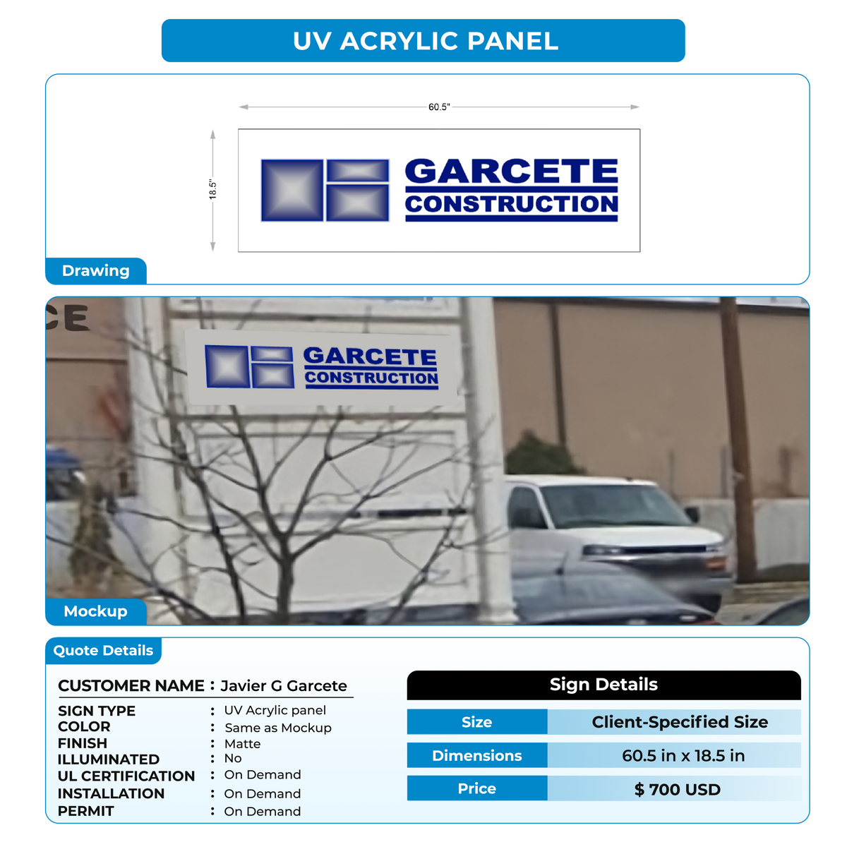 Business Signage for Javier G Garcete