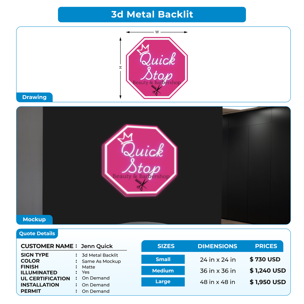 Business signage for Jenn Quick