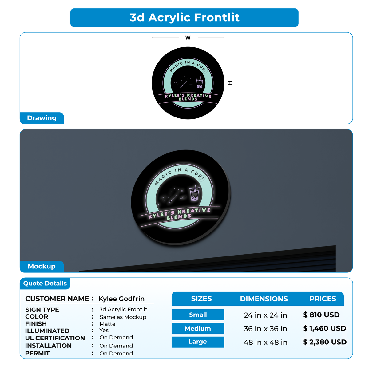 Business signage for Kylee Godfrin