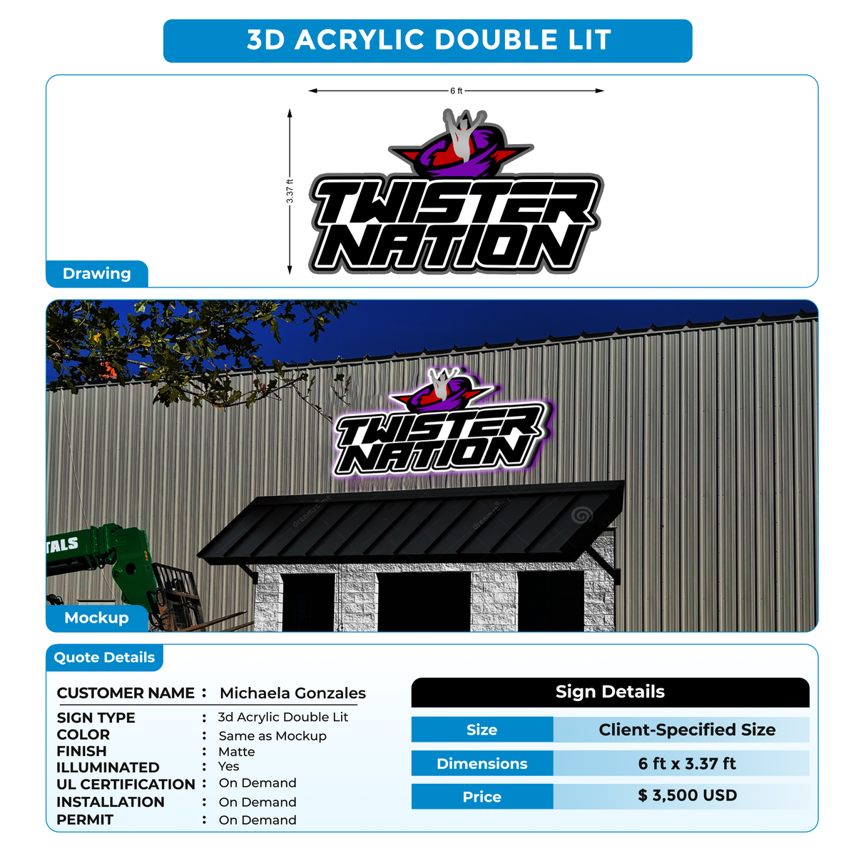 3d acrylic doublelit for Michaela Gonzales