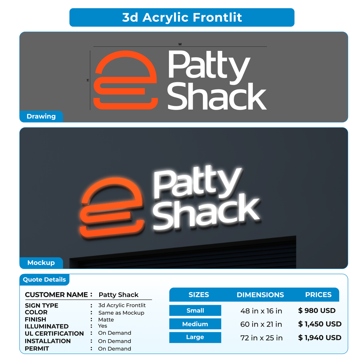 Business Signage for Patty Shack