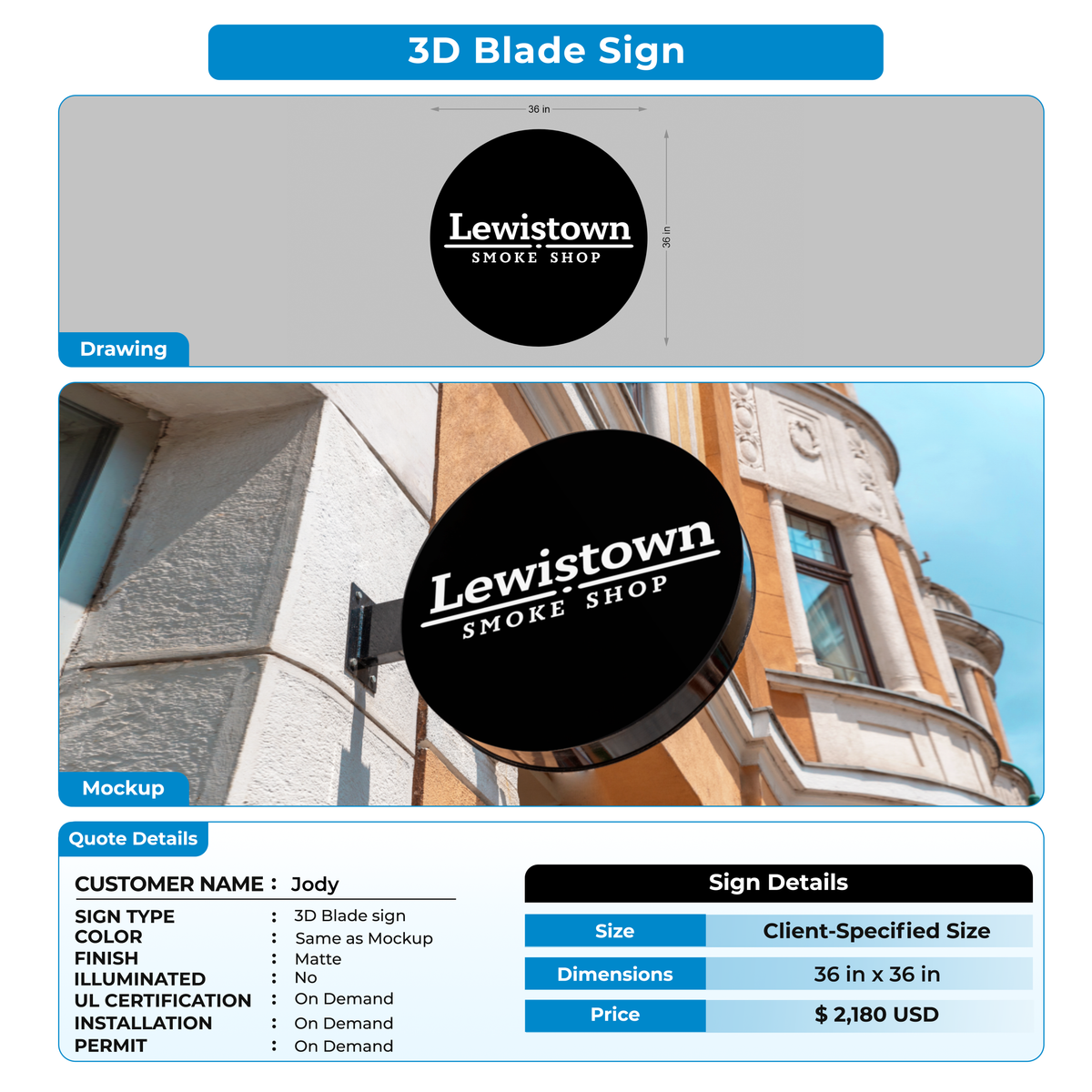 Business signage for Jody