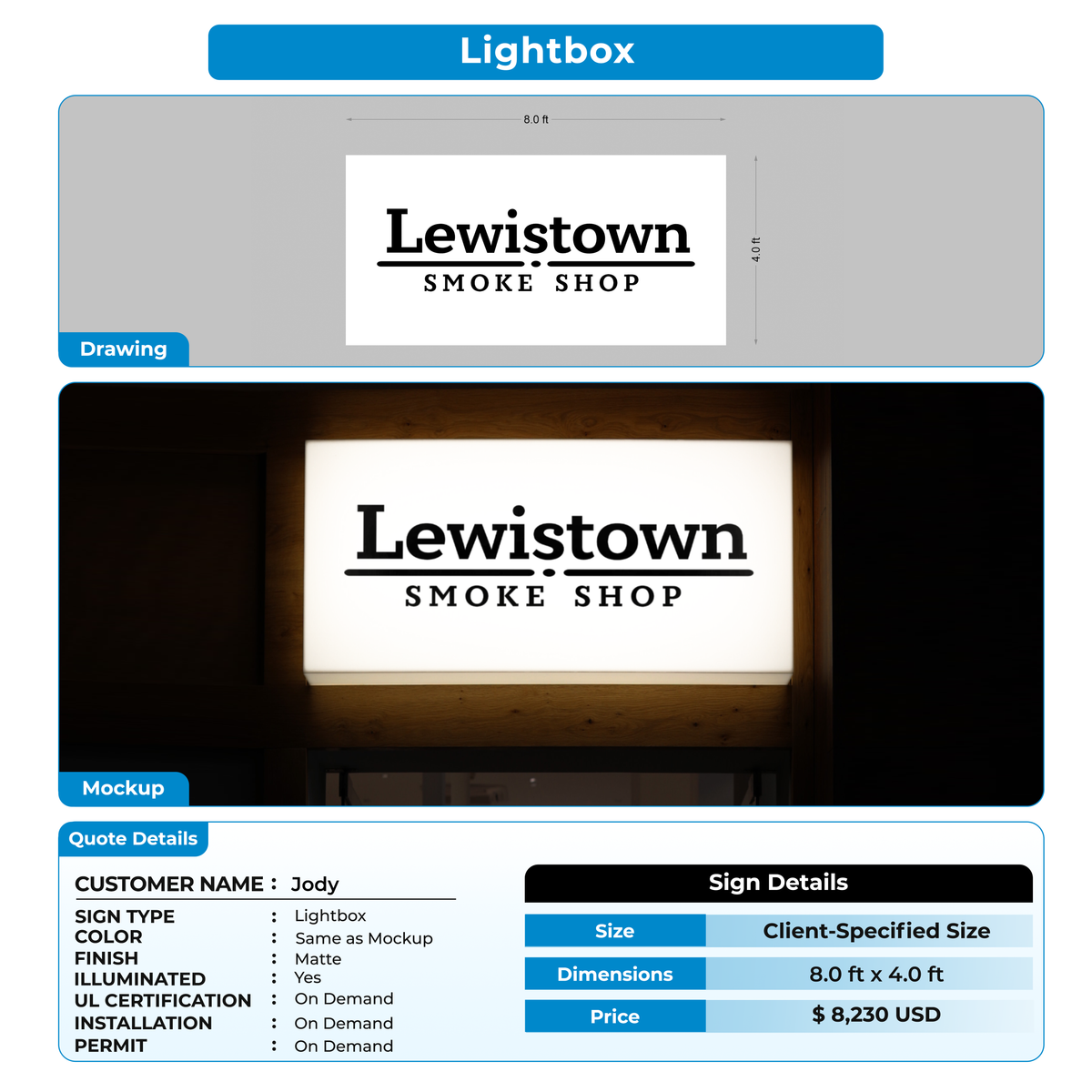 Business signage for Jody