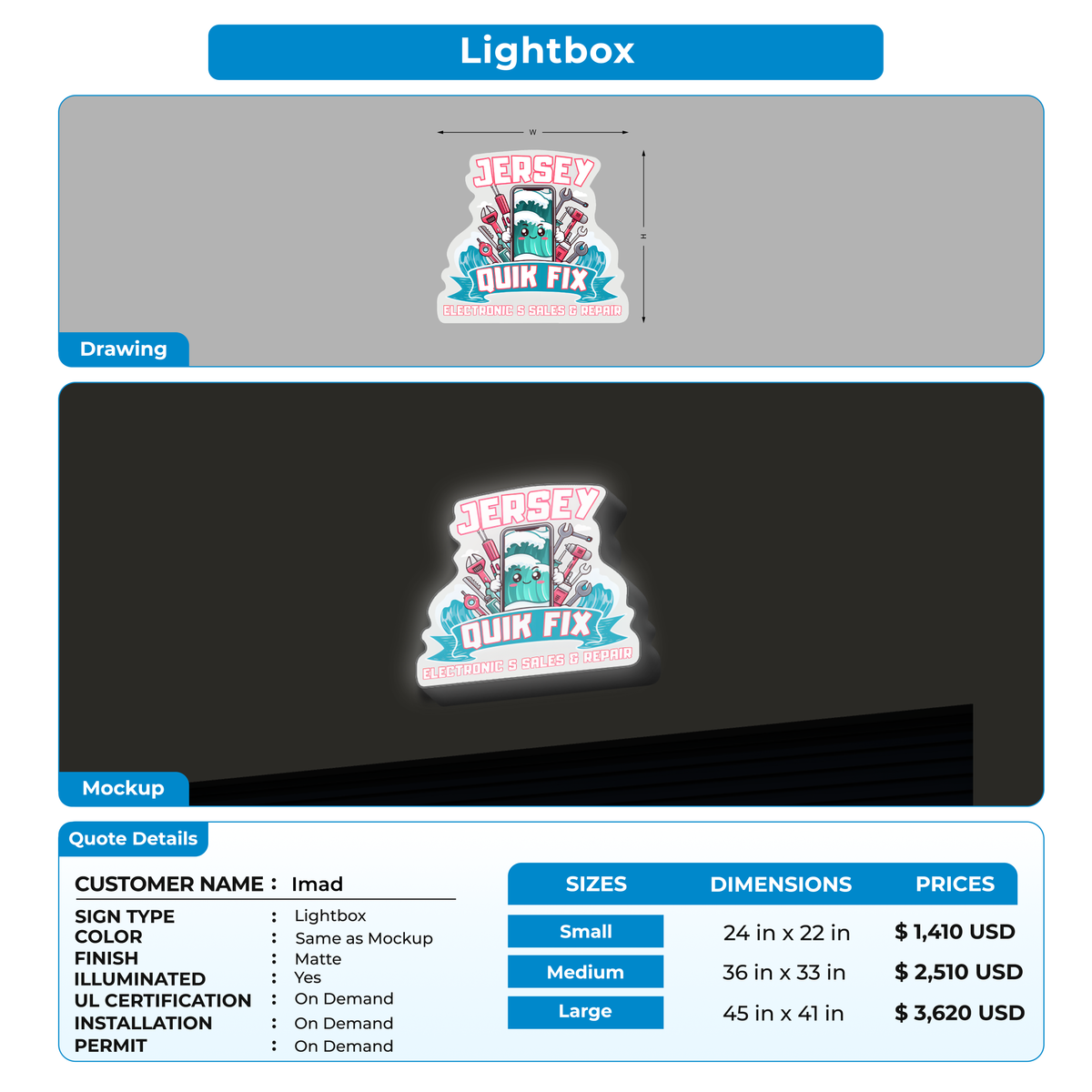 Business signage for Imad