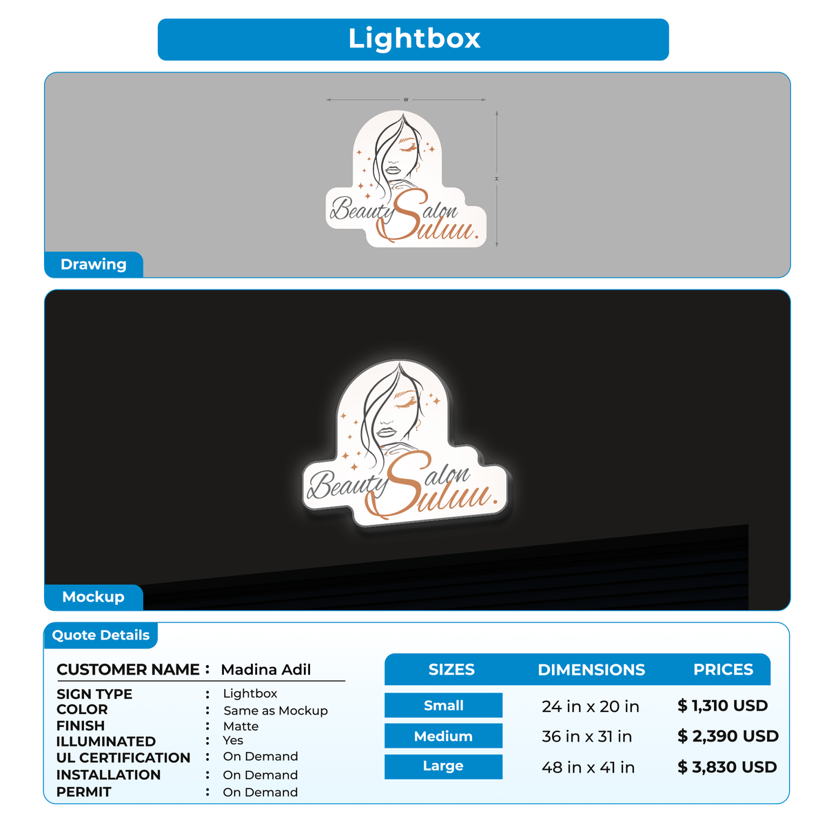 Business signage for Madina Adil