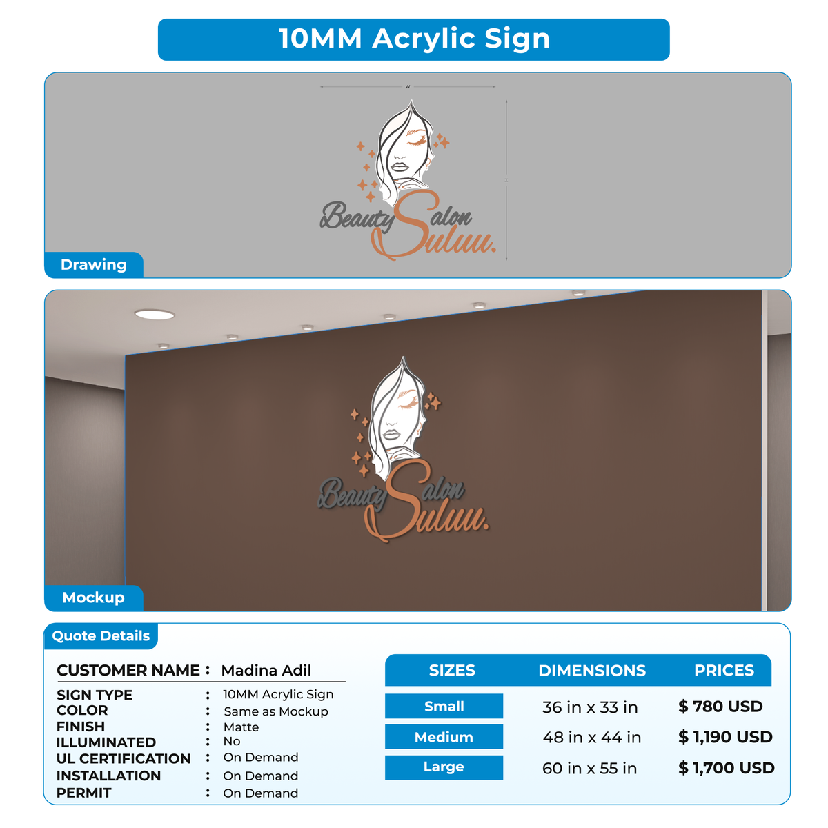 Business signage for Madina Adil