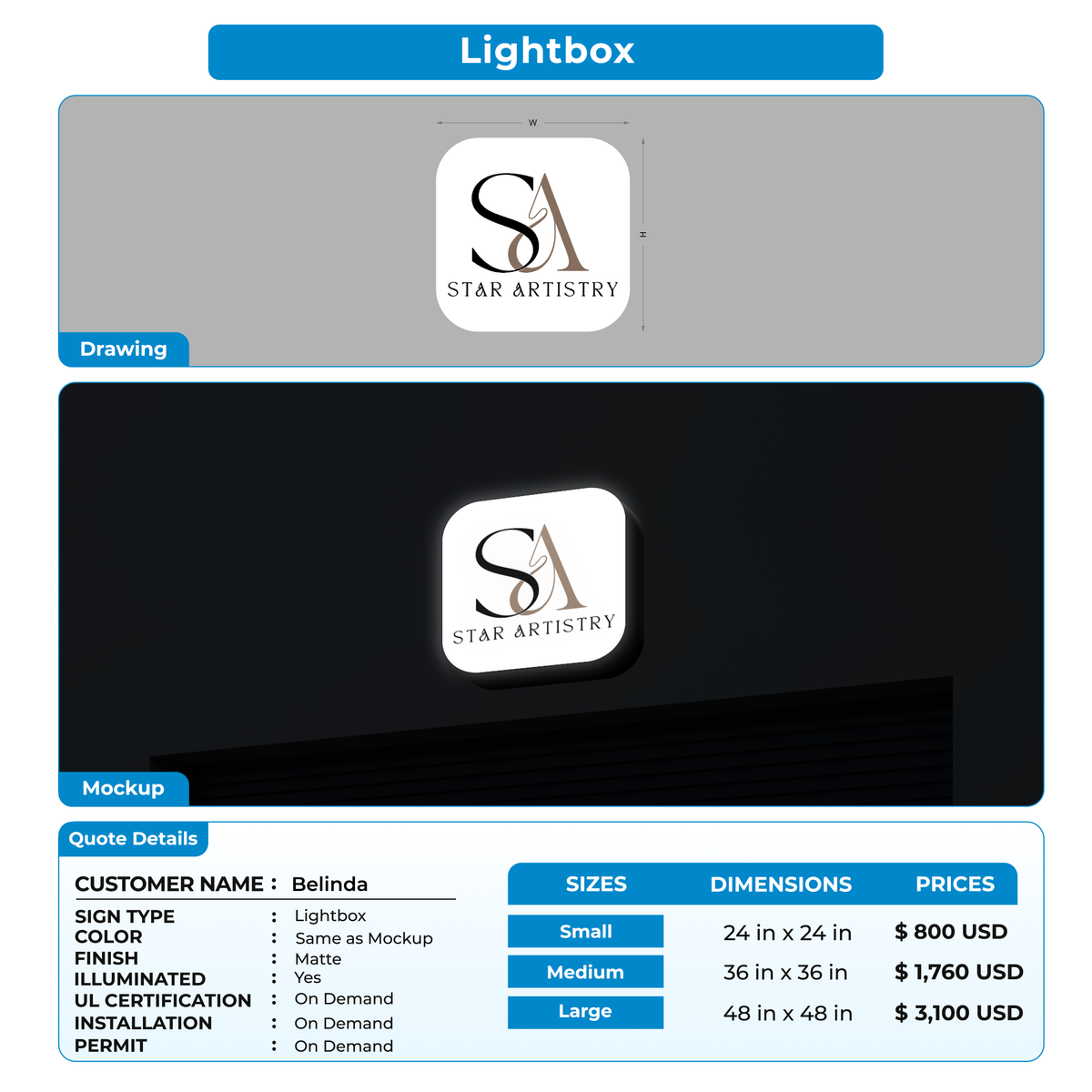 Business signage for Belinda