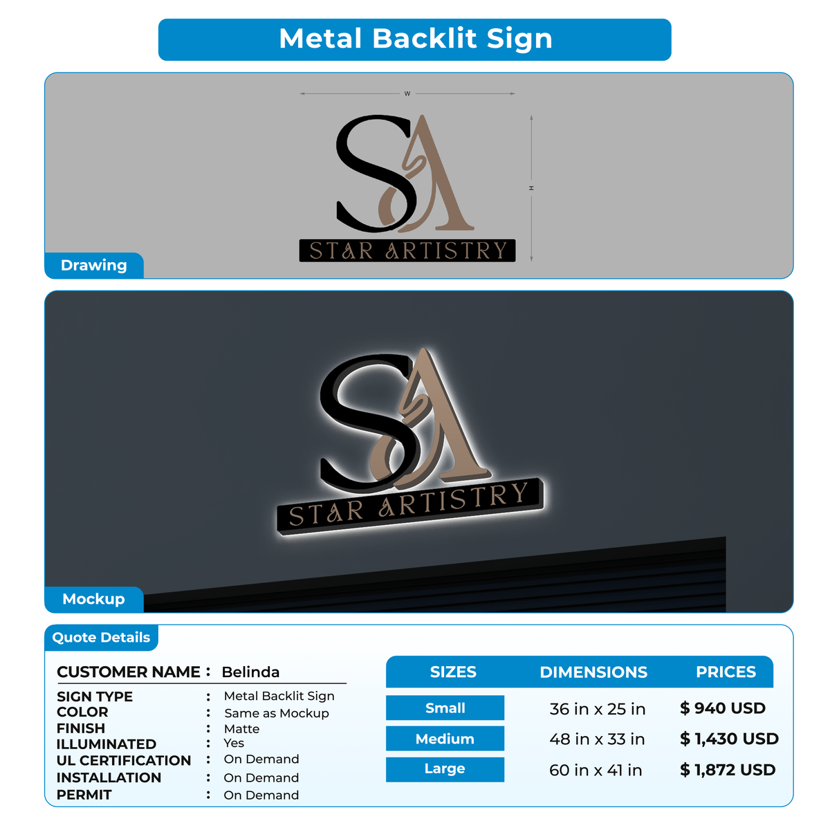 Business signage for Belinda