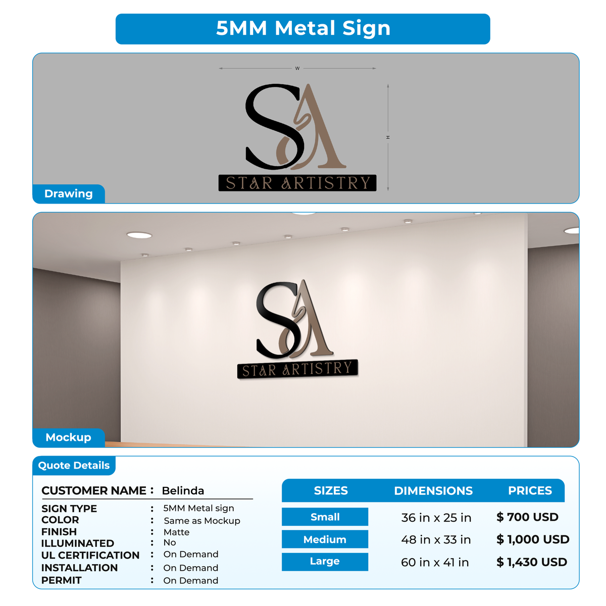 Business signage for Belinda