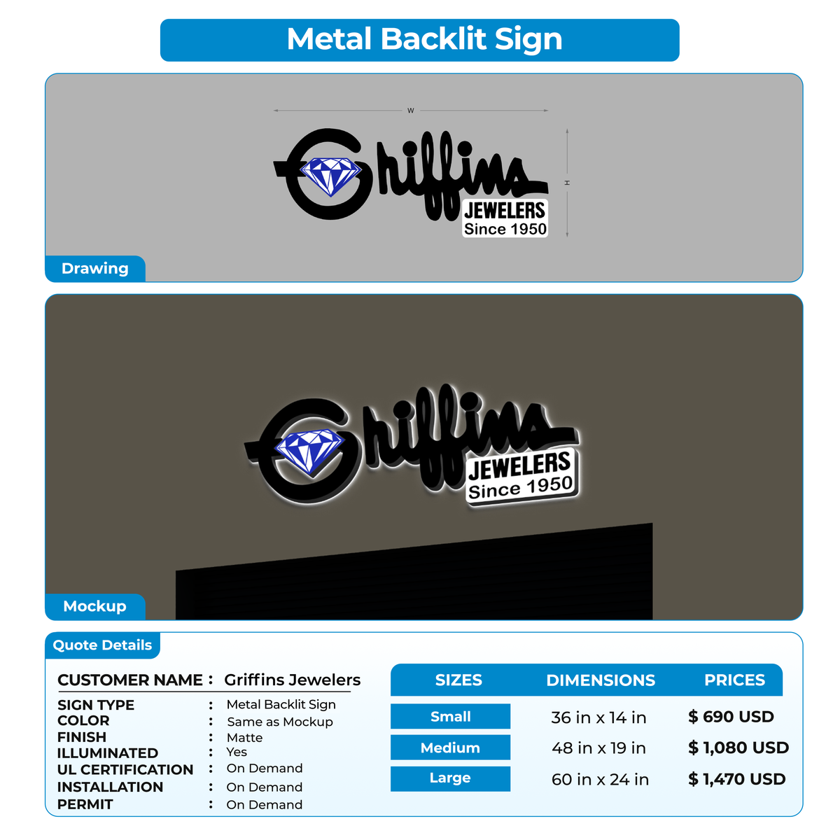 Business signage for Griffins Jewelers