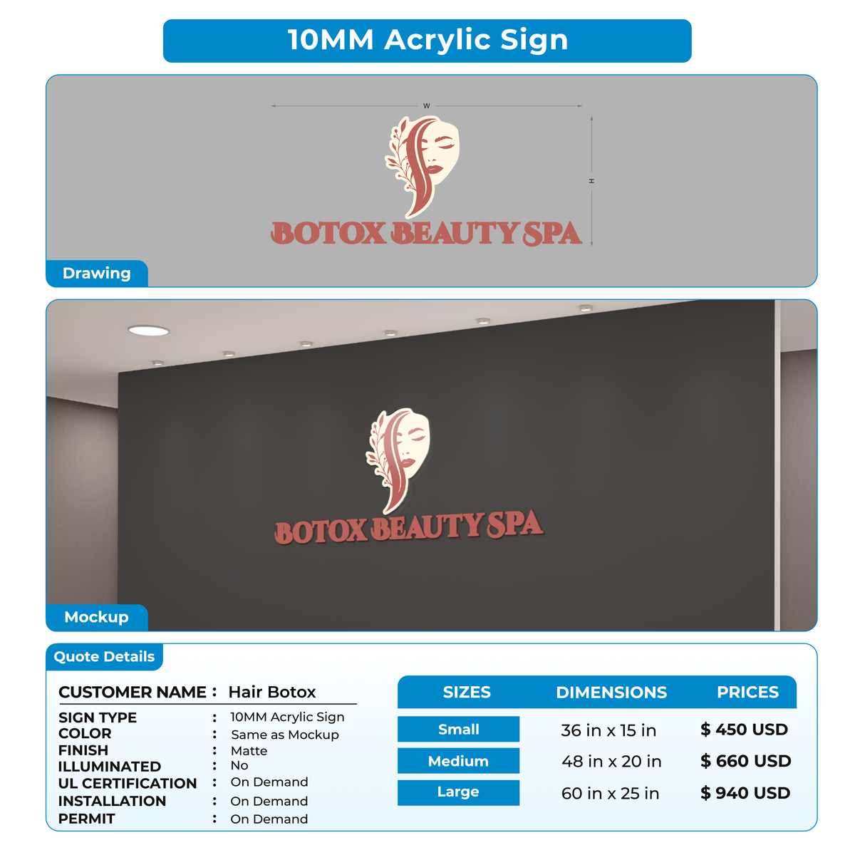 Business signage for Hair Botox