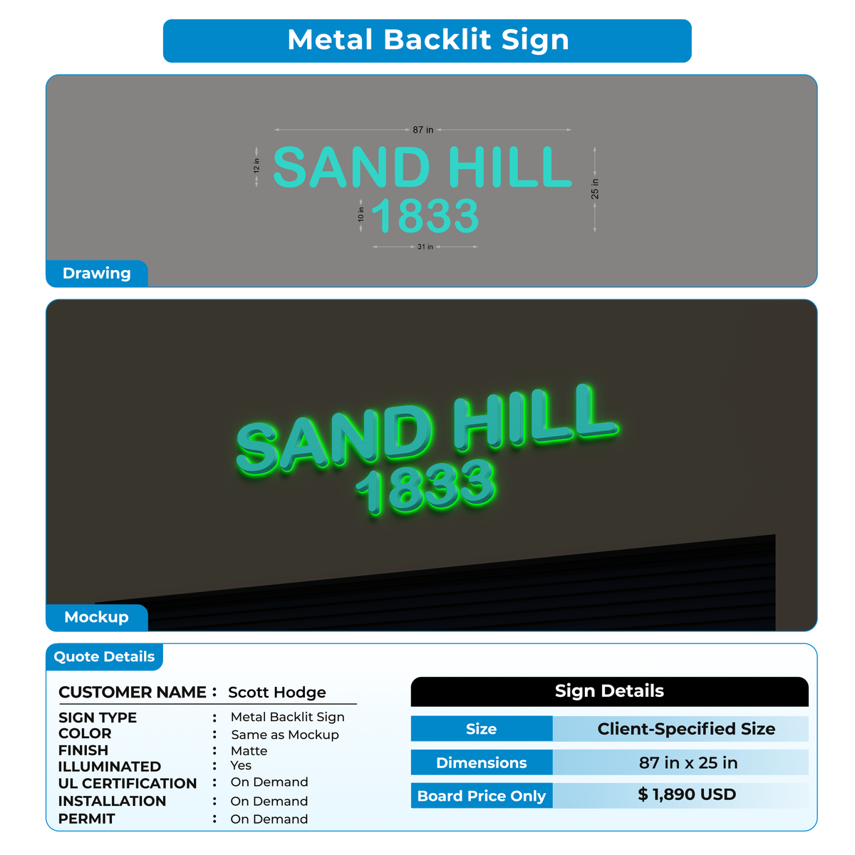 3D Metal Backlit Signs for Scott Hodge