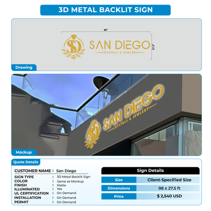 3d metal backlit for San Diego