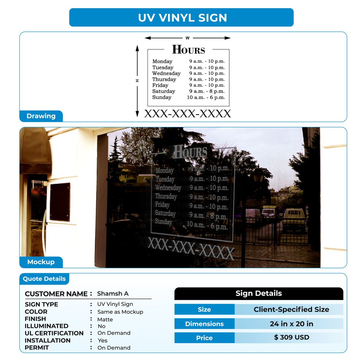 Business signage for Shamsh A