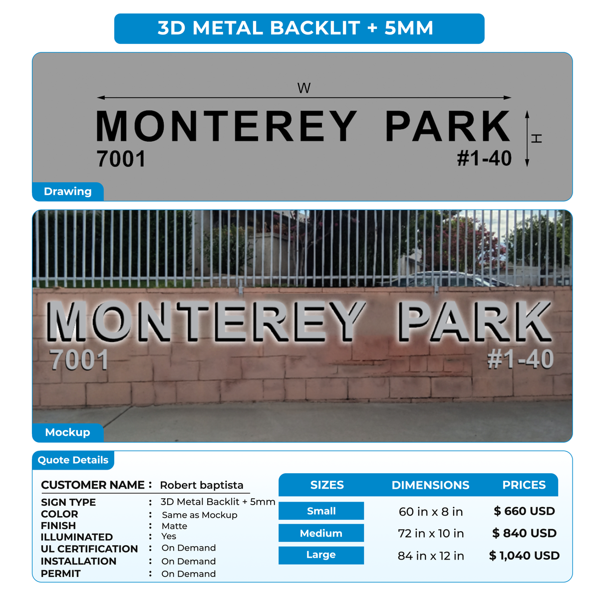 3d metal backlit for Robert baptista