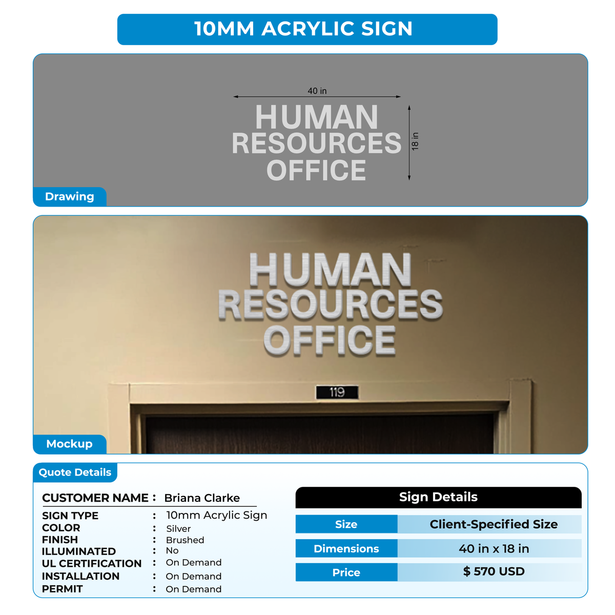 10mm acrylic sign for Briana Clarke