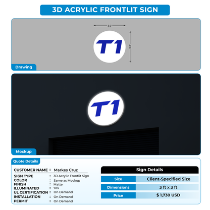 3D Acrylic Front-lit Sign For Markes Cruz