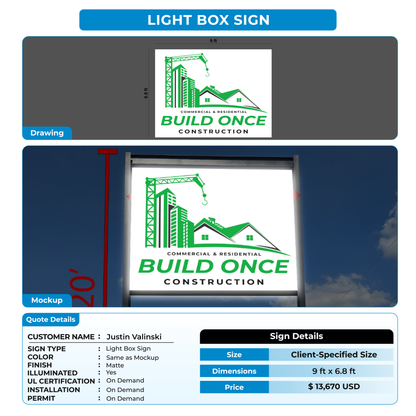 Light Box Signage for Justin Valinski