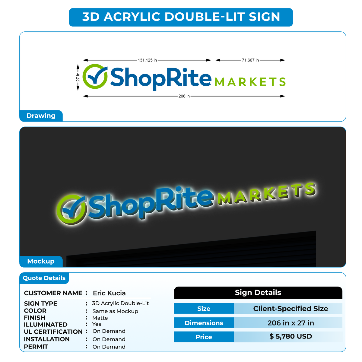 3d acrylic doublelit signs for Eric Kucia