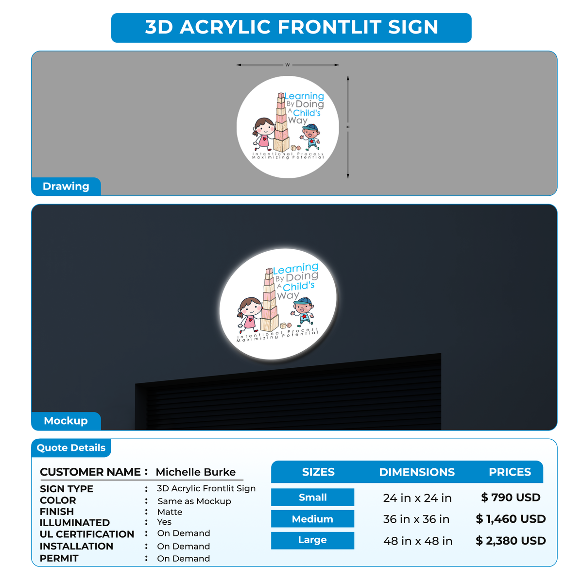 3D Acrylic Frontlit For Michelle Burke