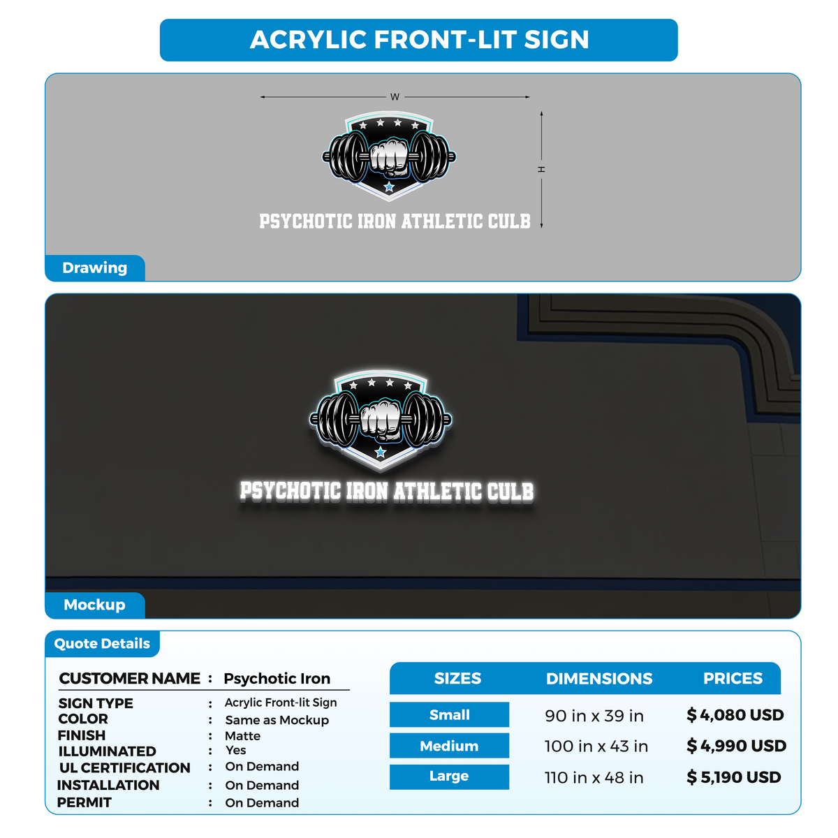 Custom Signs For Psychotic Iron Athletic Club