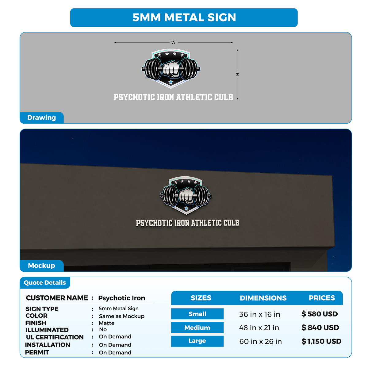 Custom Signs For Psychotic Iron Athletic Club