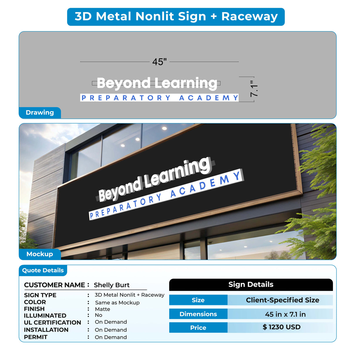 3D Metal Non-lit Sign for Shelly Burt