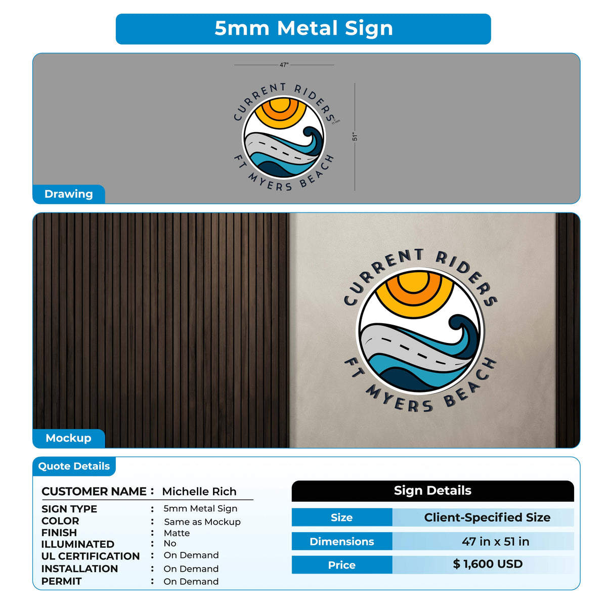 5MM Metal Sign for Michelle Rich