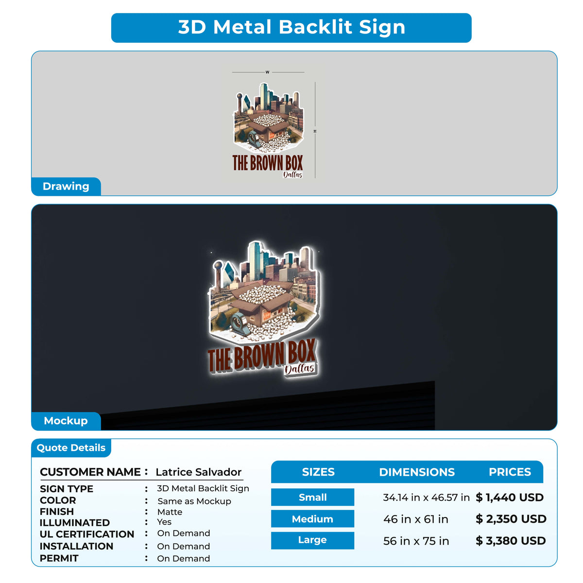 3D Metal Back-lit Sign for Latrice Salvador